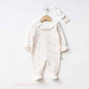 Φορμάκι Νεογέννητου Baby Koko με Ρίγες & Φιόγκους – Εκρού / Σομόν