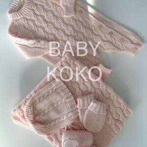 Πλεκτό Σετ Νεογέννητου 5 Τεμαχίων – Ροζ