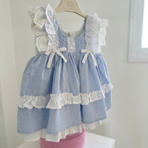 Ρομαντικό Βρεφικό Φόρεμα από 100% Βαμβάκι με Δαντέλα & Φόδρα σε Απαλό Γαλάζιο ✨